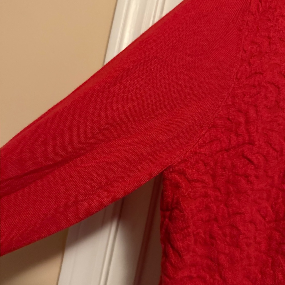 Kim Rogers large Vibrant Red Cardigan Sweater textured front thin lightweight - Picture 3 of 5
